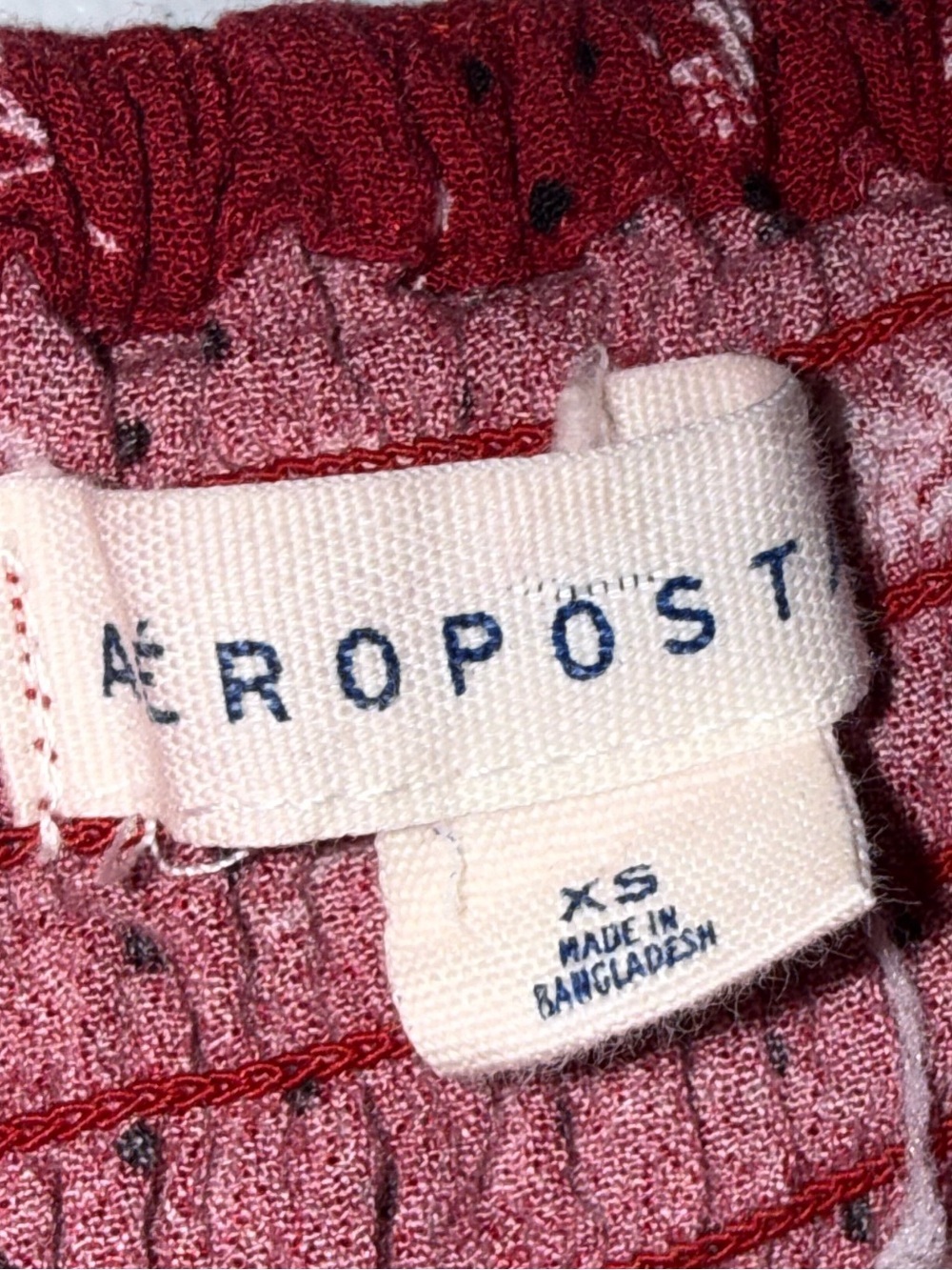Aeropostale XS Red Floral‎ Smocked Crop Top Long Balloon Sleeve Rayon Boho - Picture 8 of 9